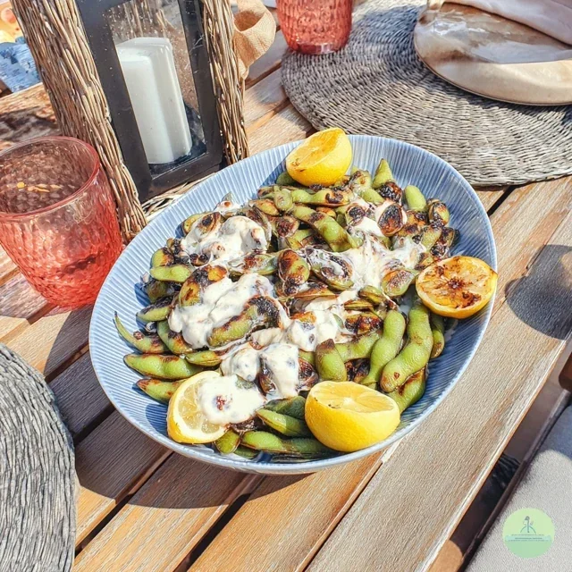 Grillad edamame med salt och citron