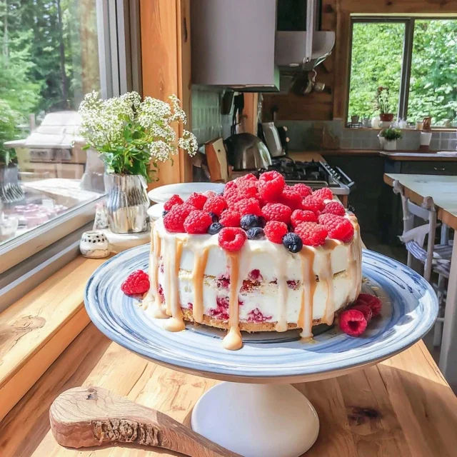 Halloncheesecake utan bakning