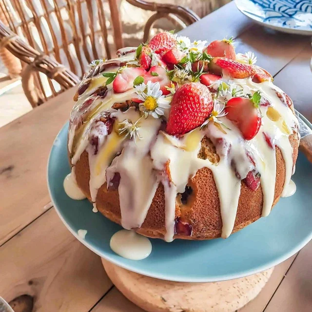 Marmorkaka med vanilj och jordgubbe