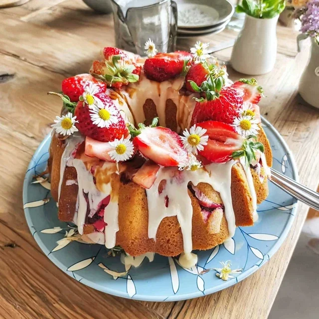 Marmorkaka med vanilj och jordgubbe